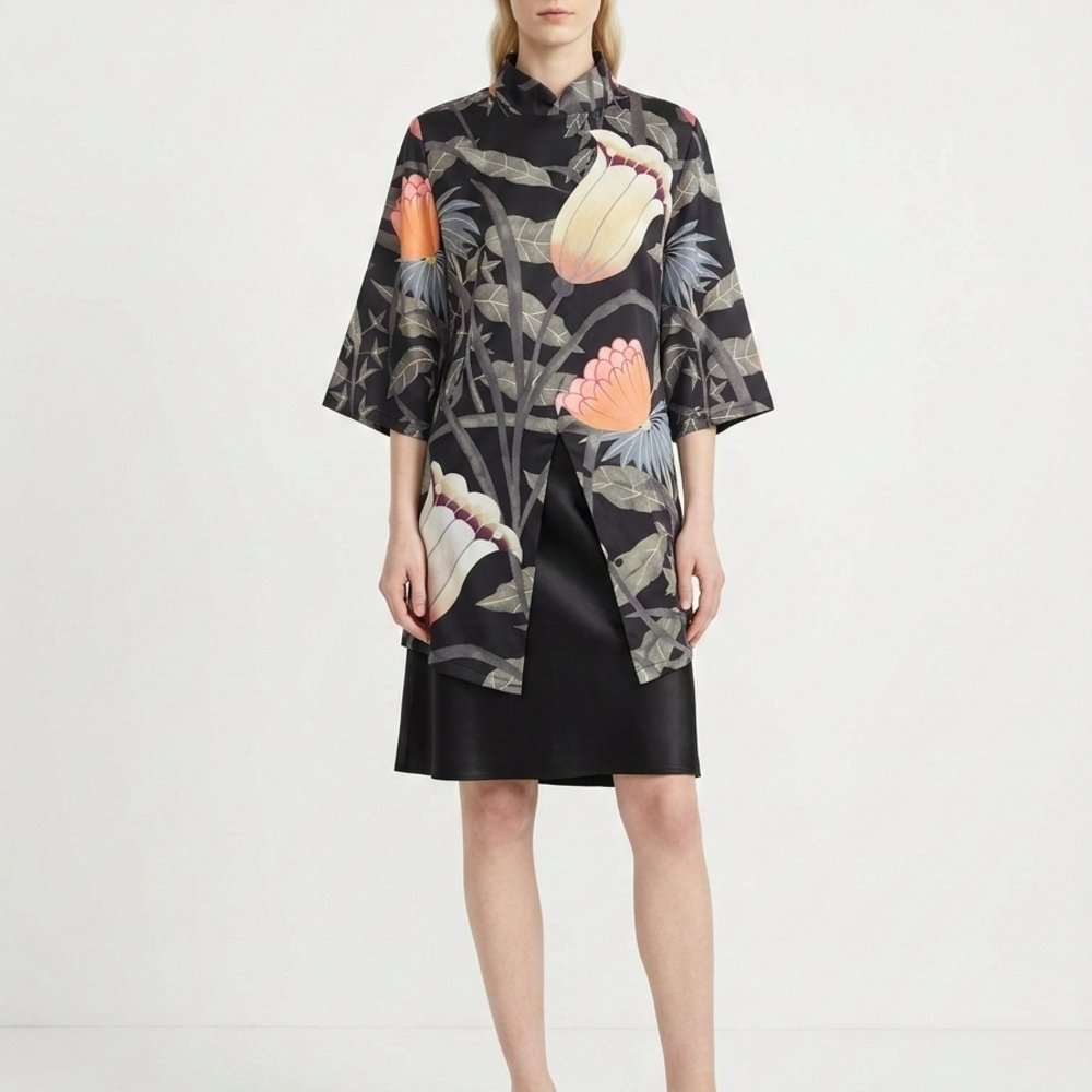 NEW Black Floral Asian Inspired Dress Size M